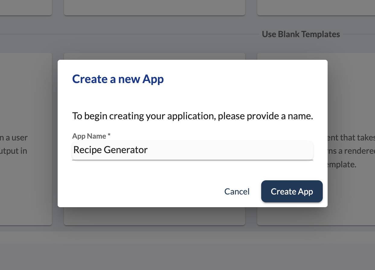 Create New Blank App Modal