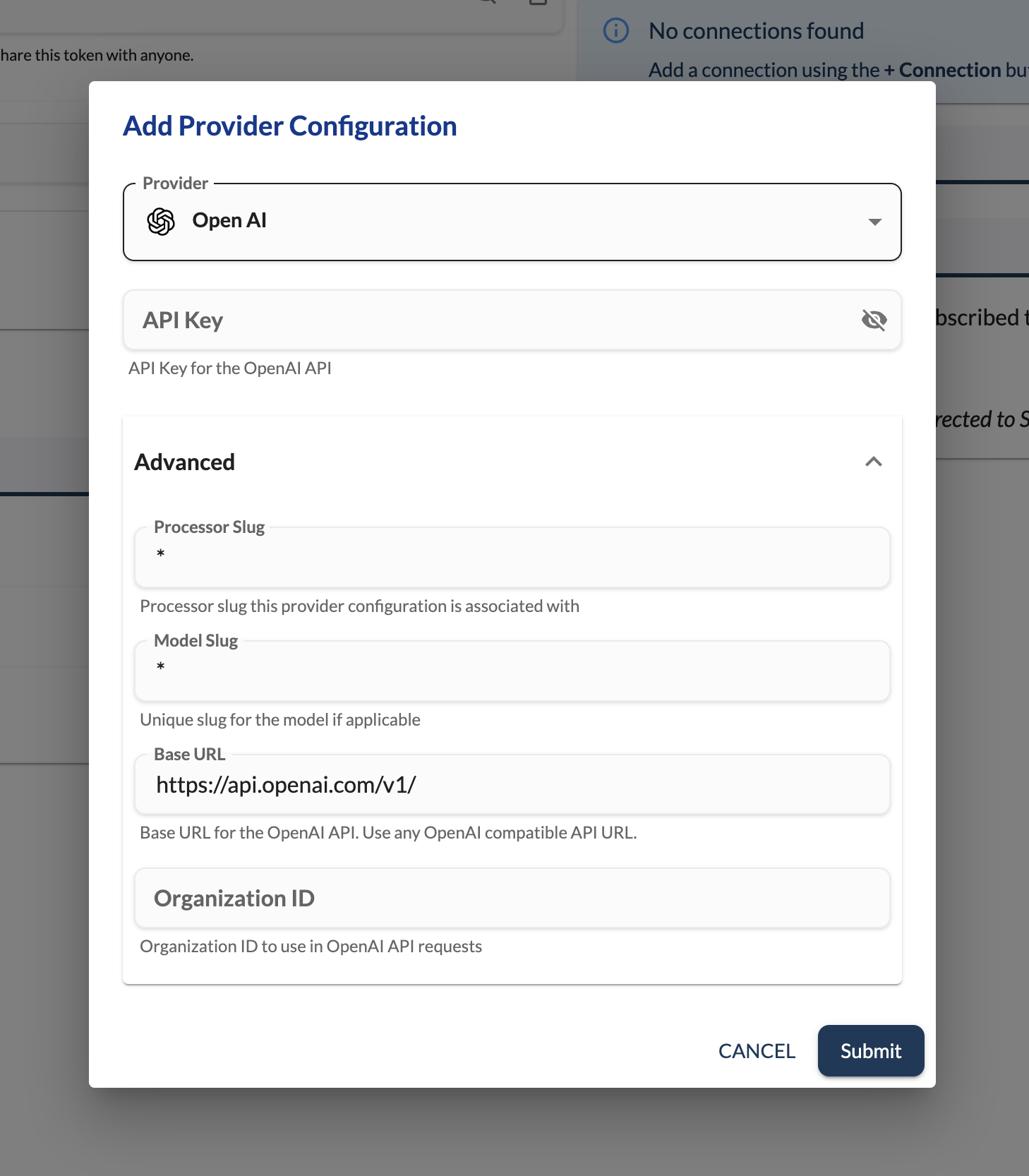 OpenAI Provider Configuration Modal